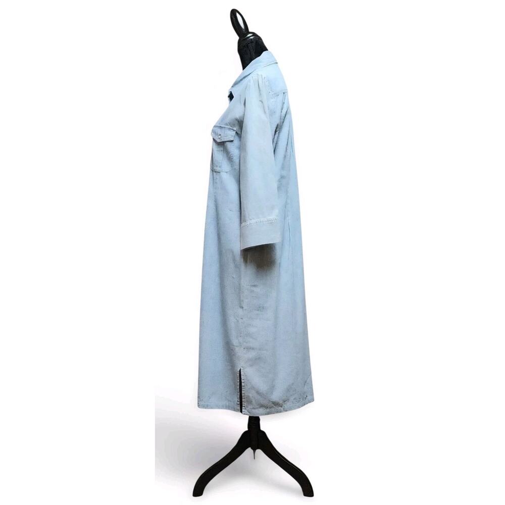 J Peterman Company Modest Size 12 Light Blue Cotton Button-Up Denim Shirt Dress - Picture 4 of 8